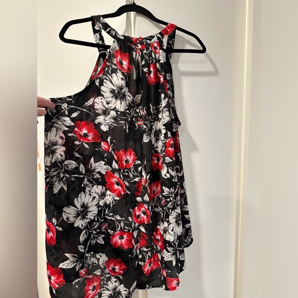 Torrid Floral Halter Neck Black/Red Sleeveless Sheer Blouse Size 1x - Picture 13 of 15